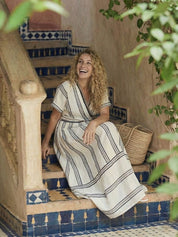 Women's Breezy Short-Sleeve Striped Midi Dress