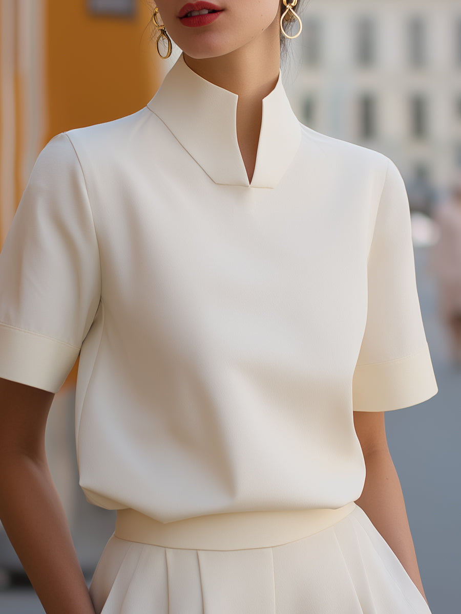Women's Elegant Mock Neck Blouse with Stand Collar