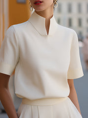 Women's Elegant Mock Neck Blouse with Stand Collar