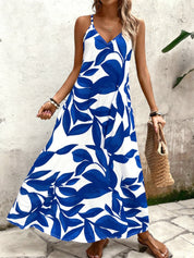 Women's Camo Print Maxi Dress Spaghetti Strap V-Neck Flowy A-Line Sleeveless