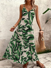 Women's Camo Print Maxi Dress Spaghetti Strap V-Neck Flowy A-Line Sleeveless