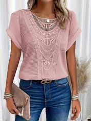 Women's Casual Airy Summer Top with Lace Trim