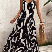 Women's Camo Print Maxi Dress Spaghetti Strap V-Neck Flowy A-Line Sleeveless