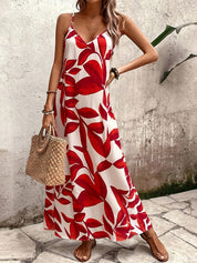 Women's Camo Print Maxi Dress Spaghetti Strap V-Neck Flowy A-Line Sleeveless