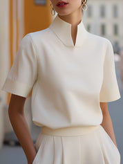 Women's Elegant Mock Neck Blouse with Stand Collar