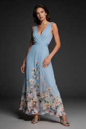 Women's Graceful Floral V-Neck Chiffon Maxi Dress