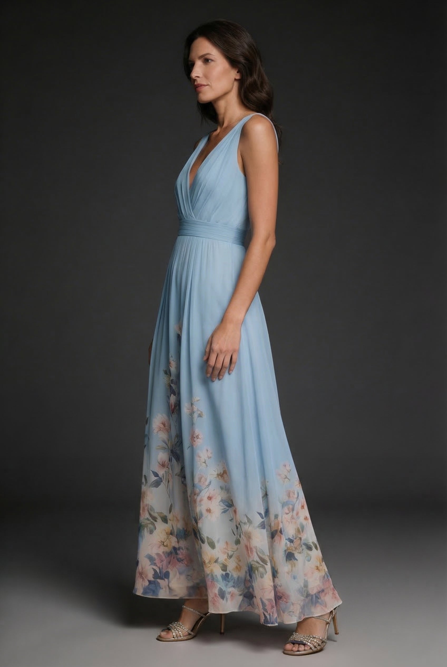 Women's Graceful Floral V-Neck Chiffon Maxi Dress