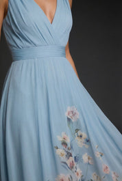 Women's Graceful Floral V-Neck Chiffon Maxi Dress