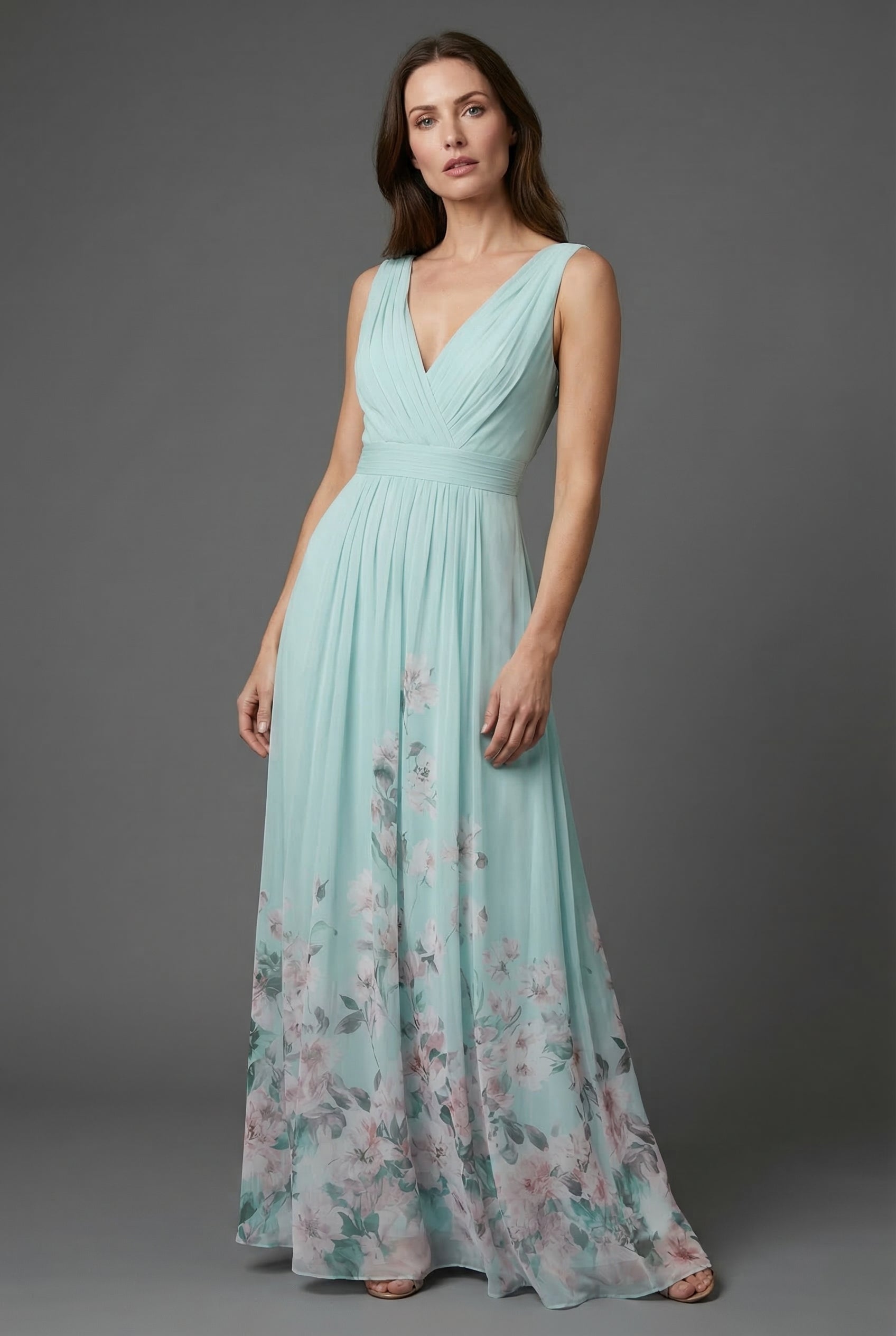 Women's Graceful Floral V-Neck Chiffon Maxi Dress