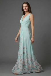 Women's Graceful Floral V-Neck Chiffon Maxi Dress