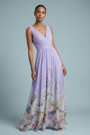Women's Graceful Floral V-Neck Chiffon Maxi Dress