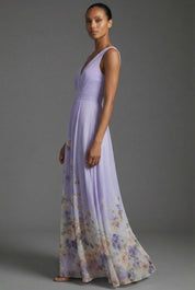 Women's Graceful Floral V-Neck Chiffon Maxi Dress