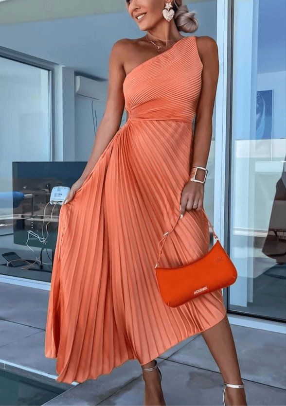 Women's Chic One Shoulder Maxi Wedding Guest Dress