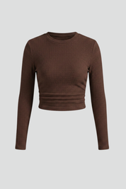 Women's Trendy Fitted Crop Top with Long Sleeve and High Round Neckline